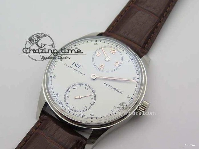 MIROTIME 0427 Sustainable Portuguese IW5444 SS White Dial RG Numbers On Brown Leather Strap A 7256